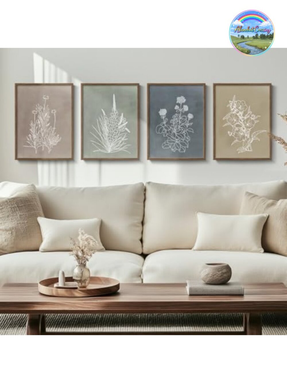 Boho Framed Botanical Wall Art Set of 4, Waterproof Canvas Prints Ready to Hang